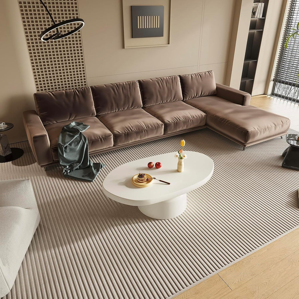 45.67' White Coffee Table, Modern Funky Irregular Shaped Coffee Table with Sturdy Pedestal for Bedroom, Living Room & Small Spaces