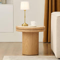 LKTART 19.49 Inch Round End Table with Sintered Stone Top, Mid-Century Modern Wood Table with MDF Pedestal, Small End Tables for Living Room Bedroom Apartment, Easy Assembly, Walnut