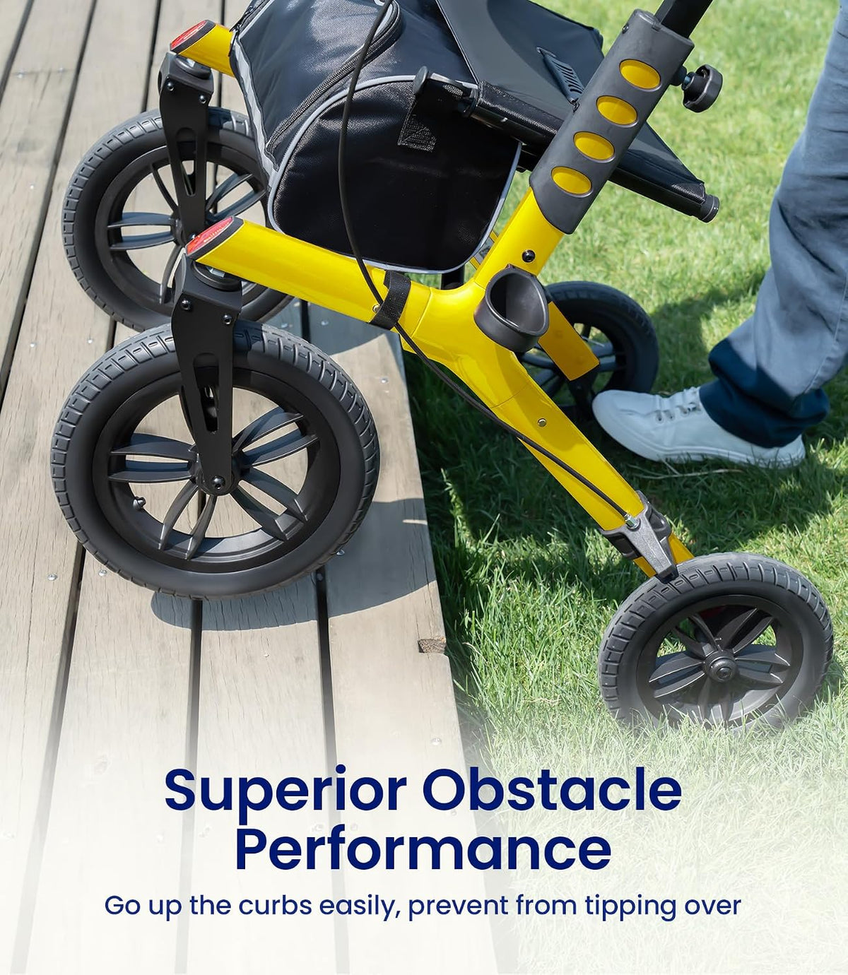 VOCIC Walker with Seat for Seniors, Z57 Outdoor Rollator Walker with 12' All Terrain Big Wheels, 7-Level Adjustable Height Rolling Walker with Safety Brakes, Storage Bag, Cup Holder