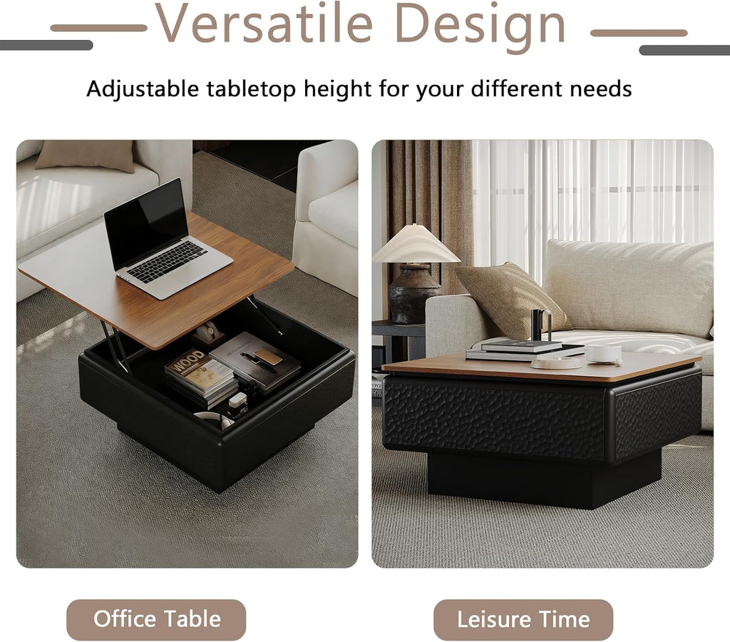 31.5' Lift Top Coffee Tables for Living Room,Mid Century Modern Square Coffee Table with Hidden Storage, Wood Center Tea Table with Stable Honeycomb Pattern Base for Apartment Small Space,Black