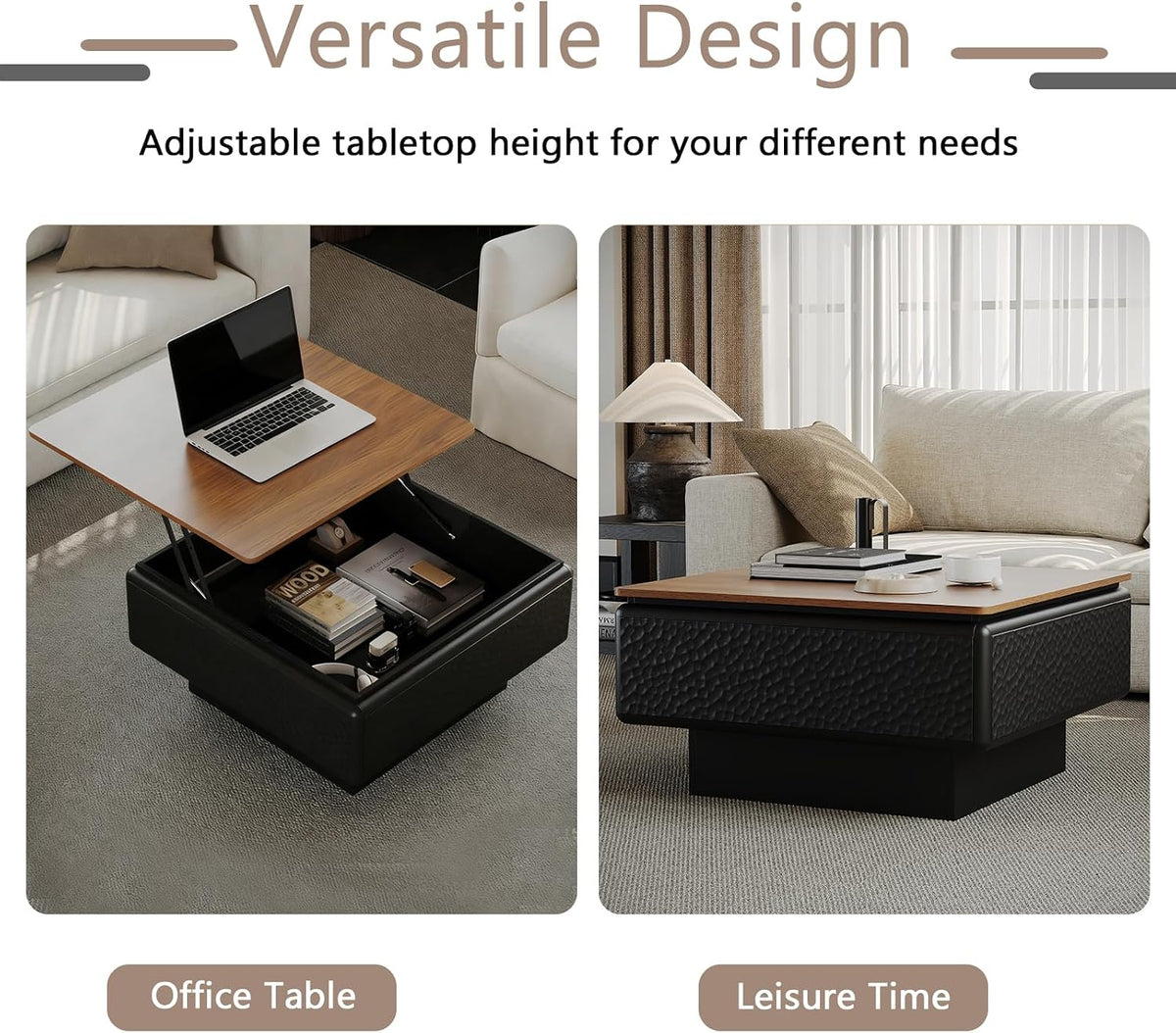 31.5' Lift Top Coffee Tables for Living Room,Mid Century Modern Square Coffee Table with Hidden Storage, Wood Center Tea Table with Stable Honeycomb Pattern Base for Apartment Small Space,Black
