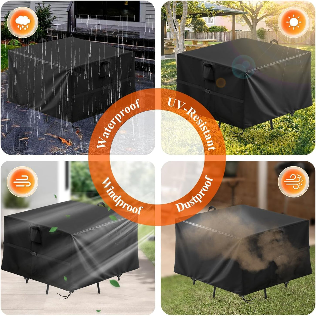 Outdoor Square Table Cover 106Inch,Waterproof Patio Square Furniture Covers,Heavy Duty Outside Squares Furniture Cover - 106 x 106 x 34 Inch