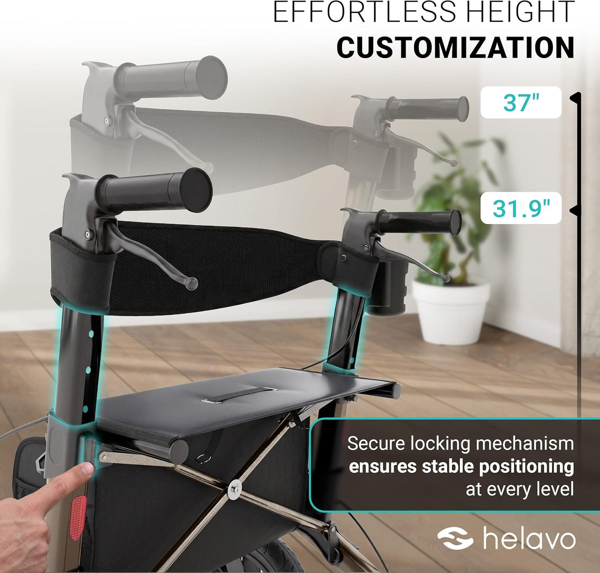 Helavo All Terrain Walker Rollator with 12' Pneumatic Tires – Foldable Outdoor Walkers for Seniors with Seat, Lightweight & Adjustable Height, Shock-Absorbing for Comfort on Any Surface