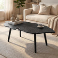 DUOMAY Mid-Century Modern Leaf-Shaped Coffee Table Solid Wood Coffee Table for Living Room Wooden Center Table with Black Finish & Carved Design Contemporary Light Table for Small Space Apartment