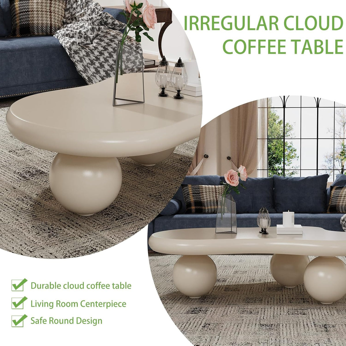 Cloud Coffee Table, Cute Irregular Coffee/Tea Table with Large Tabletop, Accent Cocktail Table, Cloud Shape Modern Coffee Table for Living Room, Office, Home Dec (D White 46.06in)