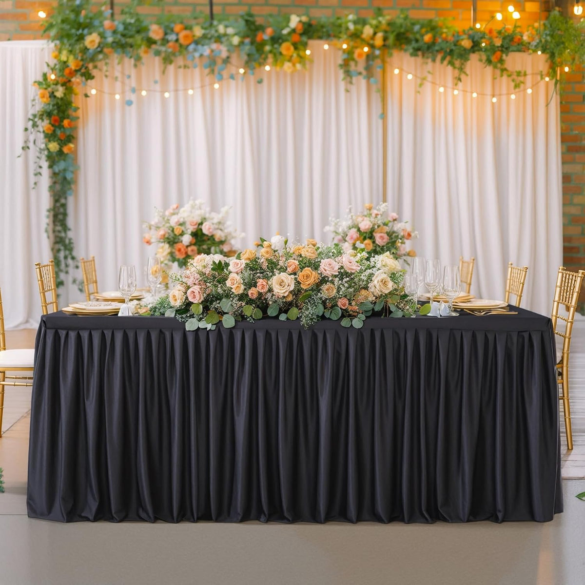 Wish Care 6 Pack Black Rectangle Table Clothes for 8 Foot Tables, Polyester Fitted Tablecloths 8ft Stretch Table Cover for Wedding, Birthday, Parties, Trade Show, Craft Show