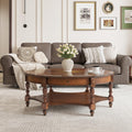 Large Oval Coffee Table with Drawer for Living Room, Solid Wood Cocktail Table with Open Storage Shelf, Mid-Century Modern Sofa Center Table, No-Tools Assembly,Beeswax KFZ1533MG