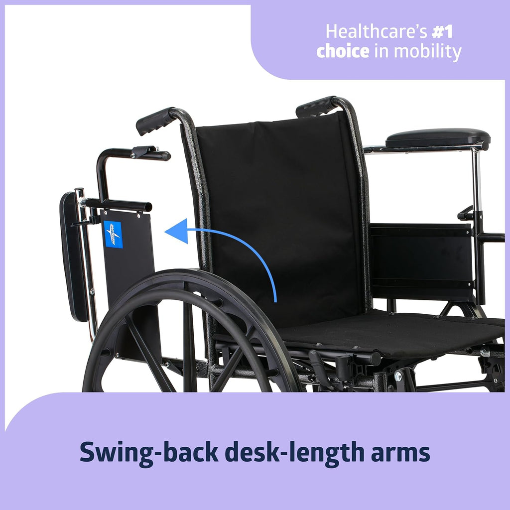 Medline K3 Guardian Wheelchair, 18' Wide Seat, Height-Adjustable Arms, Elevating Leg Rests - Lightweight, Foldable Mobility Aid for Enhanced Comfort and Independence