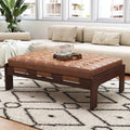 chairus 47.75' Large Rectangle Ottoman Coffee Table, Tufted Faux Leather Upholstered Living Room Coffee Table with Solid Wood Frame, Oversized Mid-Century Modern Footrest Ottoman, Brown PU
