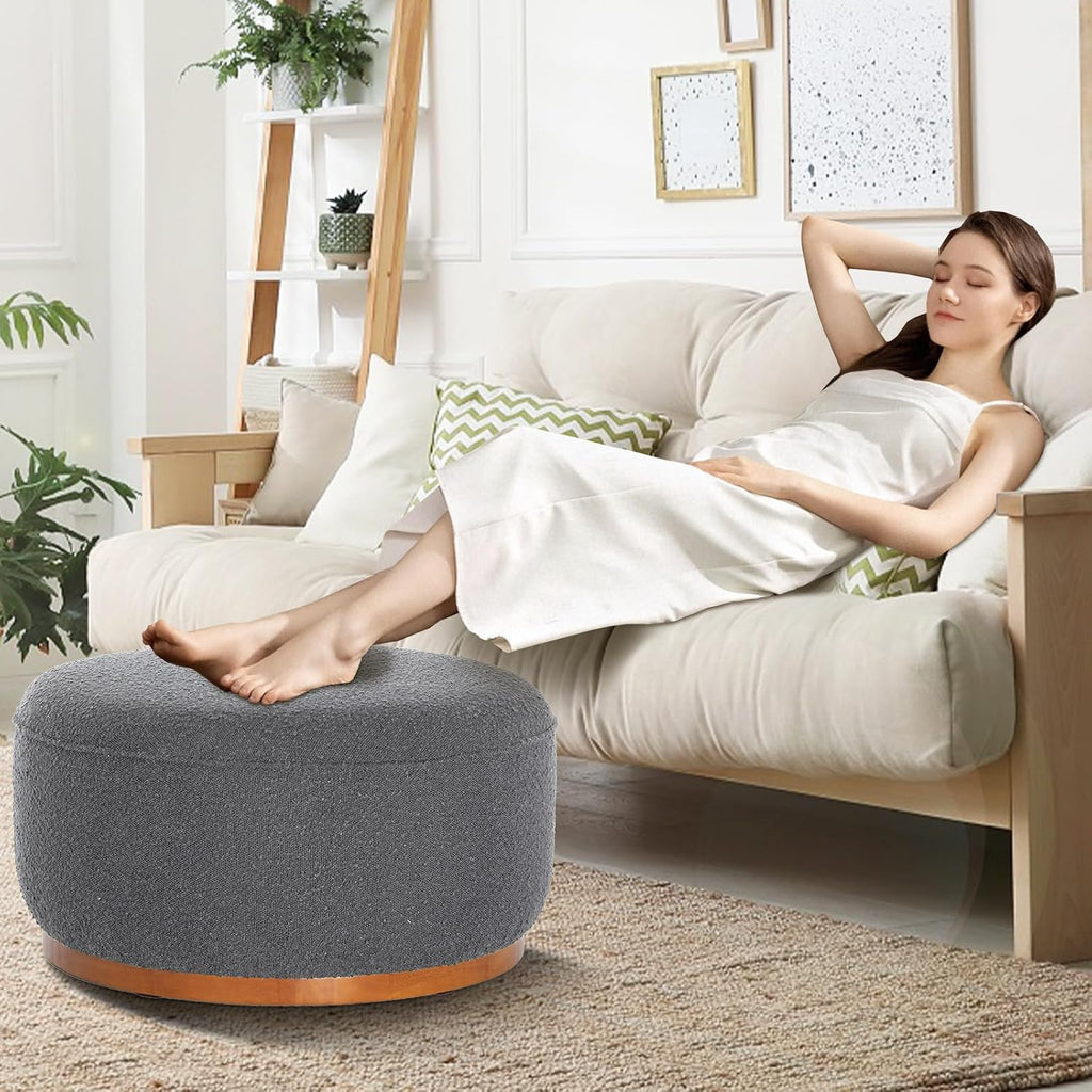 Round Ottoman Coffee Table 30' Premium Fabric upholstered Coffee Table with high Density Foam and Solid Wood Frame, Stylish and Practical Living Room Furniture, Grey