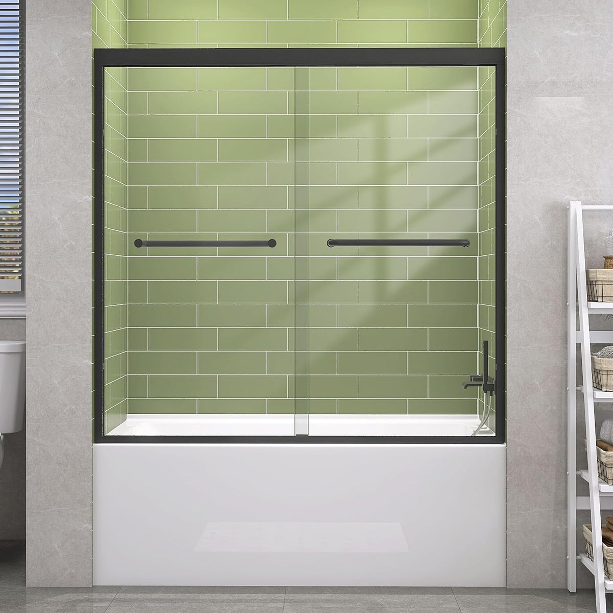 GETPRO Tub Shower Door Sliding 50-54 in. W x 58 in. H Semi-Frameless Bypass Double Sliding Bathtub Door for Bathroom,1/4 inch Clear Tempered Glass Tub Door Matte Black
