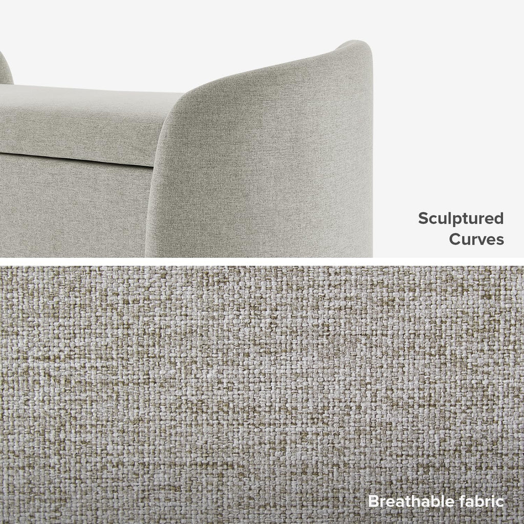 mopio Sophie 51' Ottoman Storage Bench, Entryway and Window Seating, End of Bed Curved Stool for King & Queen Bed, Storage Chest for Bedroom (Light Gray Fabric)