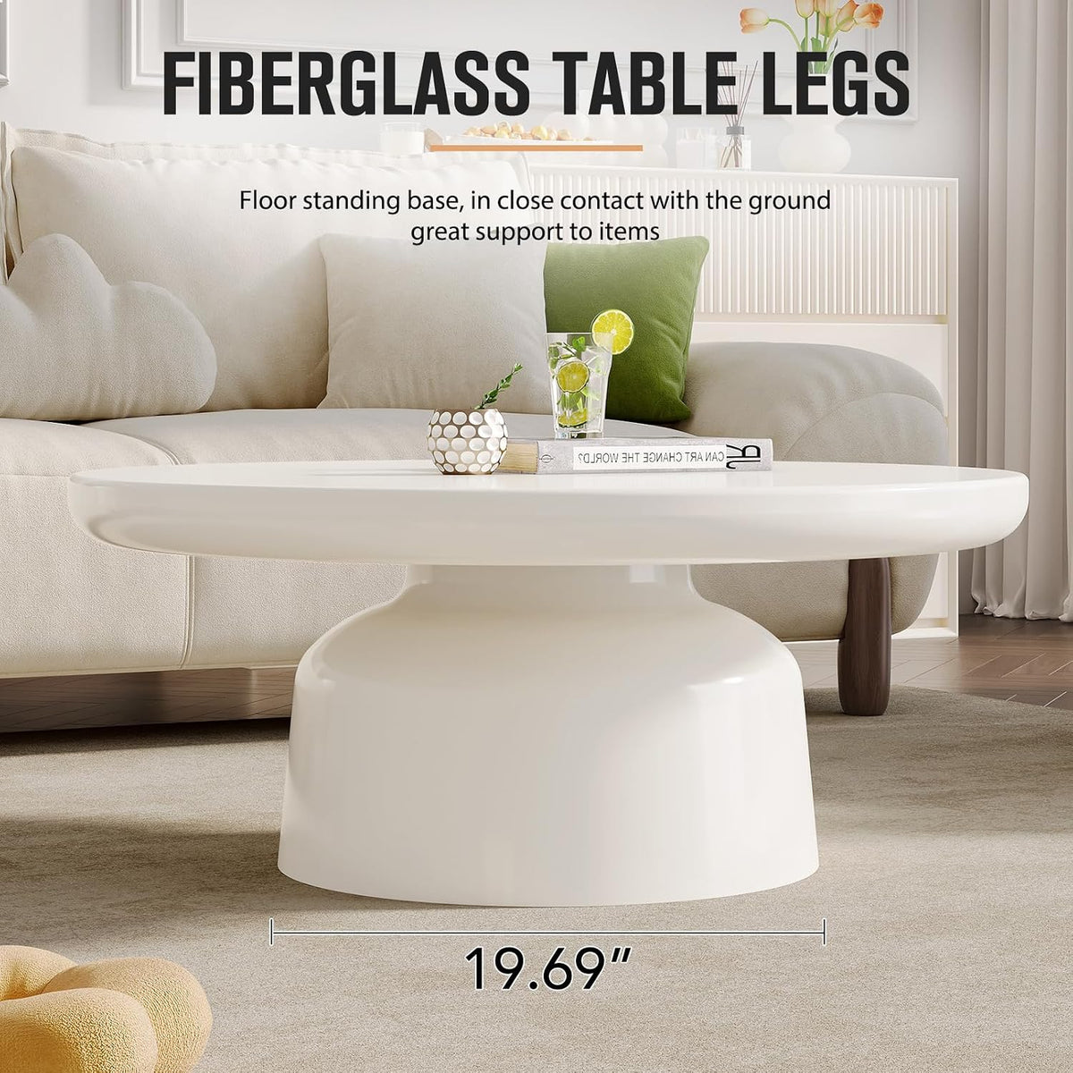 White Center Table, Round Coffee Table, Modern End Table for Living Room, Home Office, Easy Assembly