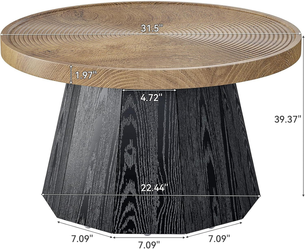 LITTLE TREE Round Coffee Table for Living Room, 31.5-Inch Farmhouse Center Table, Modern Circle Wooden Tea Tables for Office, Small Space, Reception, Brown