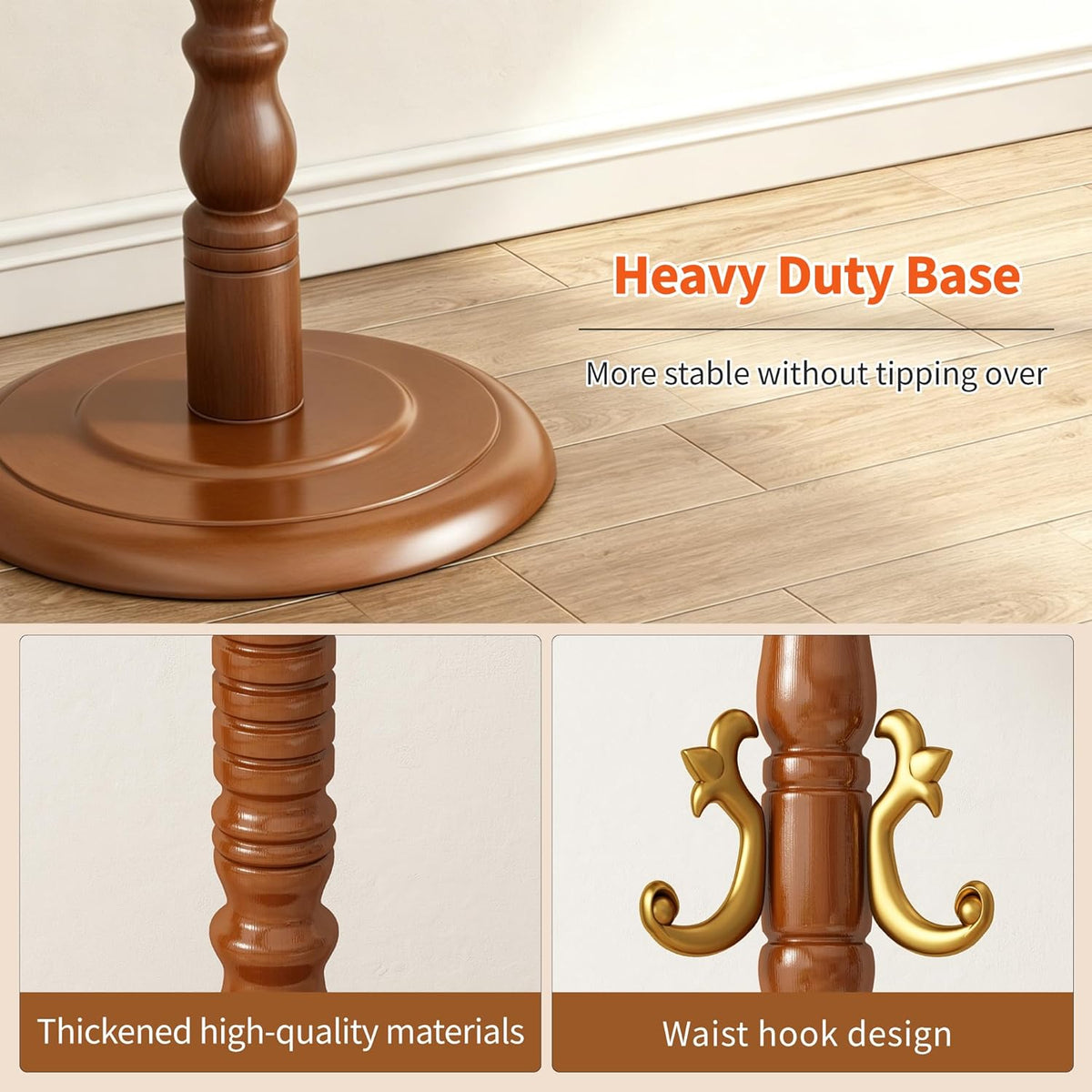 Wood Coat Rack Stand Wooden Coat Rack Freestanding Hall Coat Tree with Sturdy Round Base and 14 Hooks for Hats Bags Purses Vintage Coat Tree Hanger Stand for Entryway Hallway Bedroom, Begonia