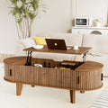 47.2' Oval Coffee Table with Storage, Lift Top Coffee Table for Living Room, Modern Wood Fluted Center Table with 180° Sliding Tambour Door