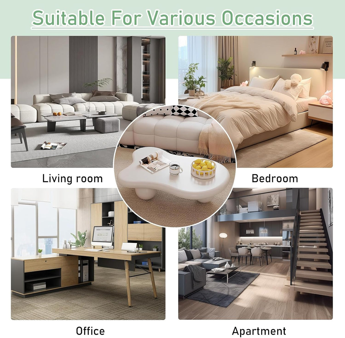 White Cloud Coffee Table 46.06' Unique Modern Cartoon Coffee Tables Cute Irregular Coffee Table Indoor End Table Cream Cloud Coffee Tables for Living Room Bedroom, Easy Assembly (46.06' White B1)