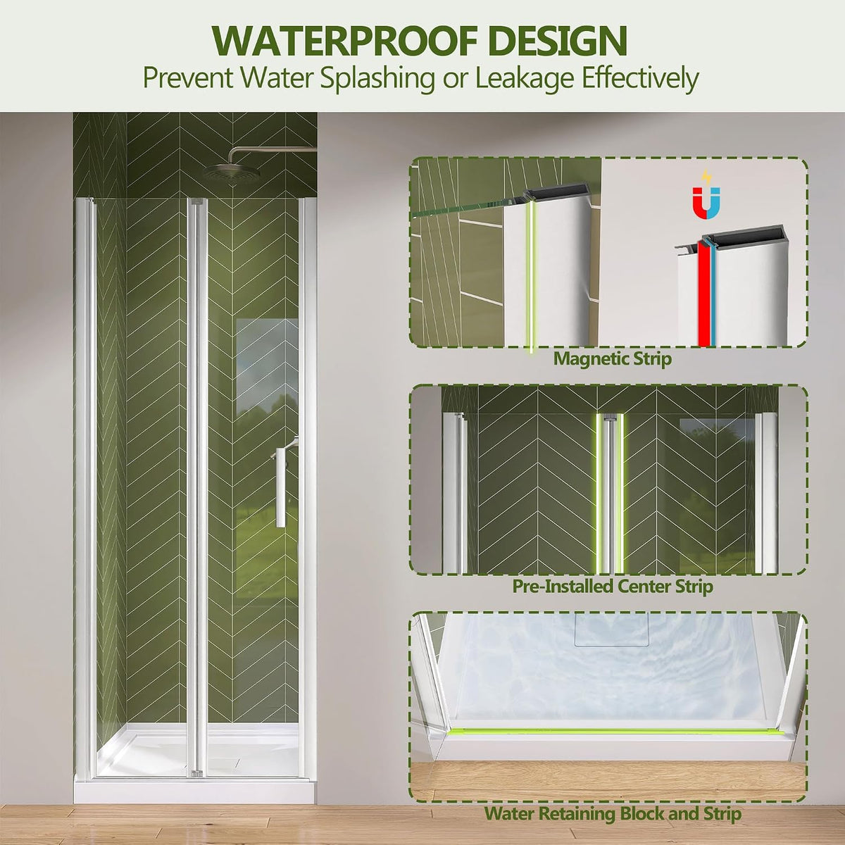 GETPRO Bifold Shower Door 32 in. W x 72 in. H Frameless Swing Pivot Shower Door with 1/4 in. Tempered Clear Glass Panel Adjustable Bathroom Fold Door for Shower Polished Chrome Hardwares
