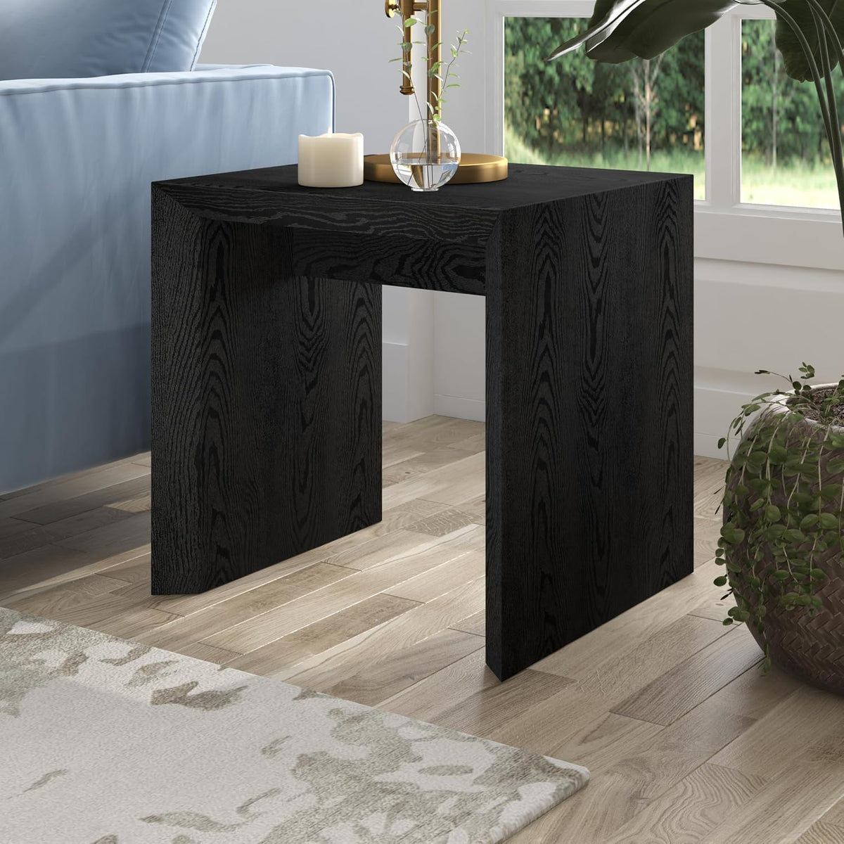 Henn&Hart 22' Modern Square End Table, Side Table, Nightstand for Living Room, Office, Family Room, or Bedroom, Natural Black