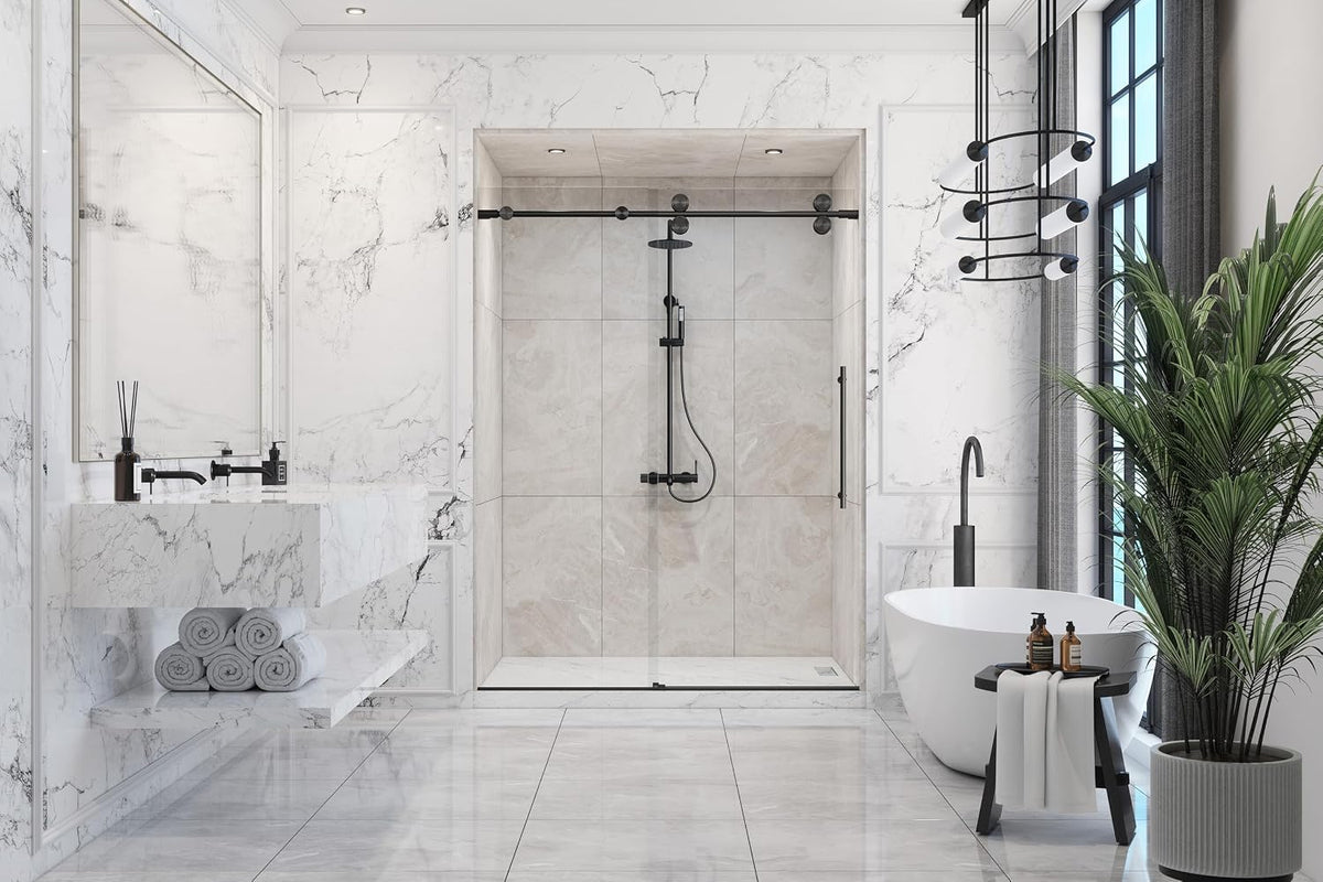 Montage 57-59' W x 78' High Euroglide Frameless Shower Doors with 3/8' Tempered Glass (Matte Black - Low Iron)