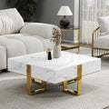 BQueen White Faux Marble Coffee Table with Polished Gold Base for Living Room Apartment Office