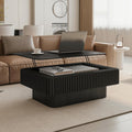 Lift Top Coffee Table with Storage, 38.6' Farmhouse Coffee Table with Lift Top, Modern Drum Wooden Fluted Coffee Center Tea Tables with Hidden Storage Compartment for Living Room Apartment,Black