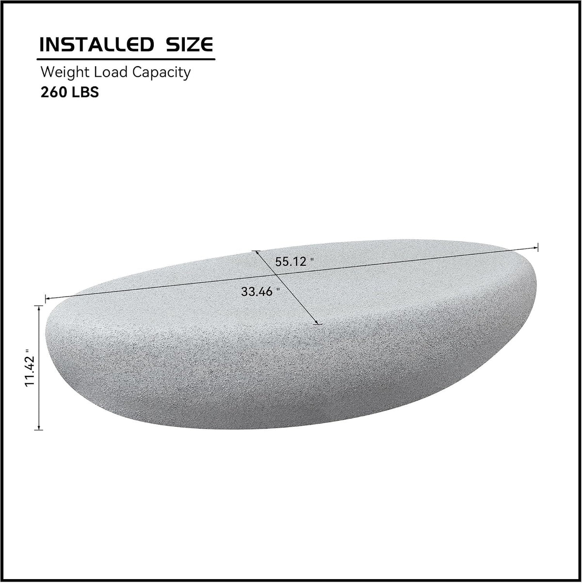 55.12' Faux Stone Coffee Table Modern Unique Coffee Table Oval Rock Center Tables Round Edge Design Fiberglass Concrete Accent Tables for Living Room Office Apartment No Assembly, Cement