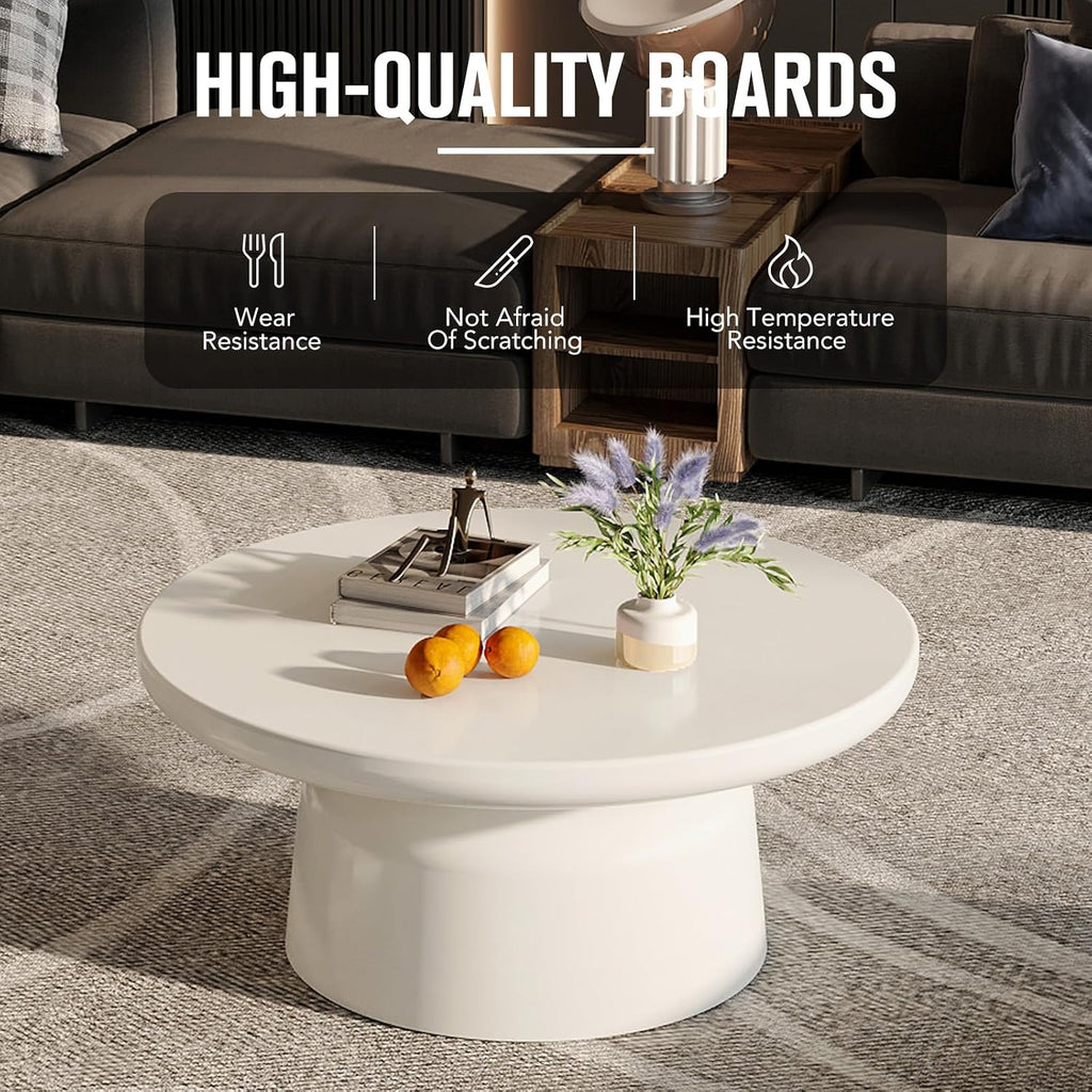 White Center Table, Round Coffee Table, Modern End Table for Living Room, Home Office, Easy Assembly