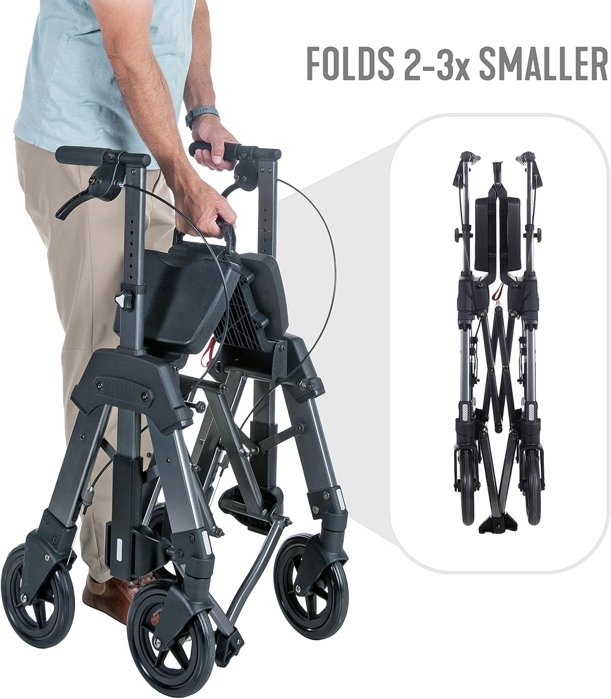 Able Life Heavy Duty Space Saver Rollator, Folding 4-Wheel Rolling Walker with Extra Wide Seat and Large 8-inch Wheels for Seniors and Elderly, 450-pound Weight Capacity, Black Walnut