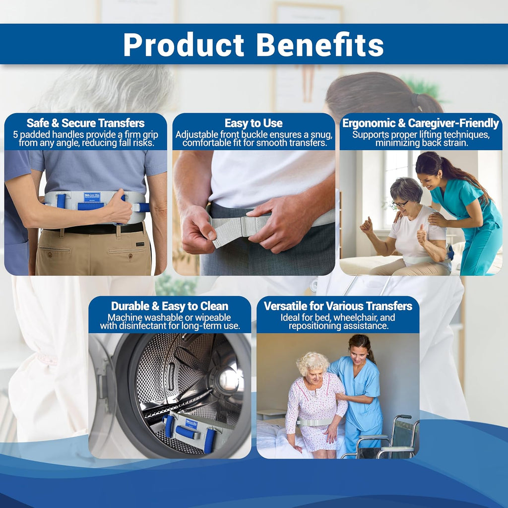 Skil-Care Gait Belt with Handles + Comfort Foot Cradle, Elderly Transfer Aid and Footrest Support Bundle, Physical Therapy and Mobility Equipment for Wheelchairs, Models 252220 & 703410