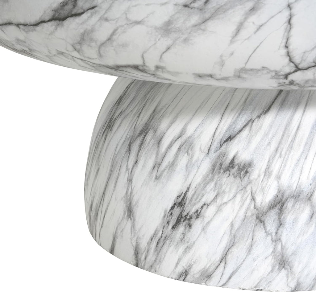 27.5' Round Marble Coffee Table Modern Faux Stone Coffee Table for Indoor and Outdoor Circle Center Tables with Pedestal Accent End Side Tables for Living Room, Magnesium Oxide, Cream