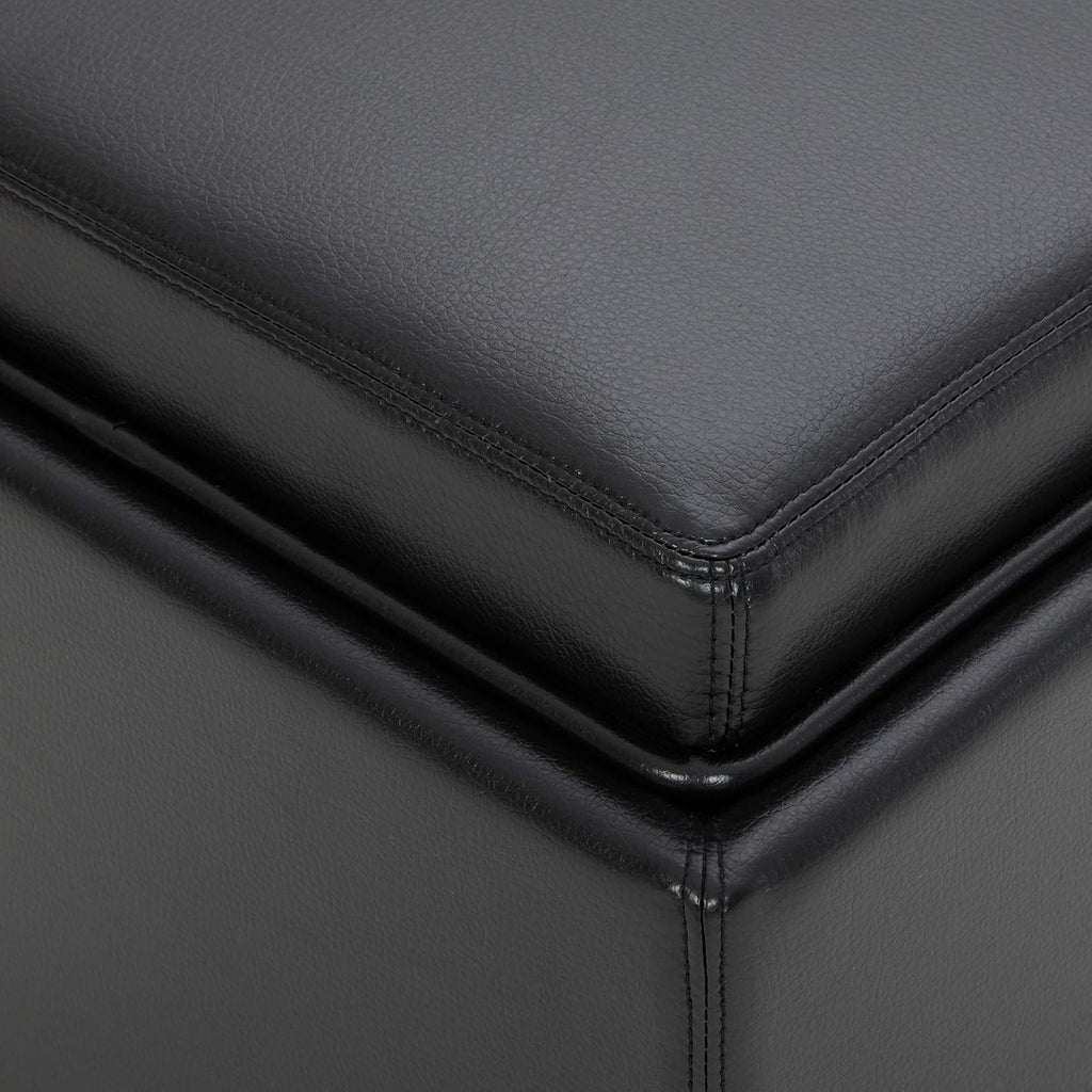 CHITA Storage Ottoman Cube with Tray Lid, Small Footstool with Storage, Square End Table for Living Room and Bedroom, Faux Leather in Black