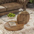42' Glass Coffee Table｜Round Coffee Table｜3-Tier Design with Tempered Glass Tabletop｜Wood Color Wooden Base｜Large Storage Space｜Smooth Edge｜Ideal for Living Room｜Easy Assembly