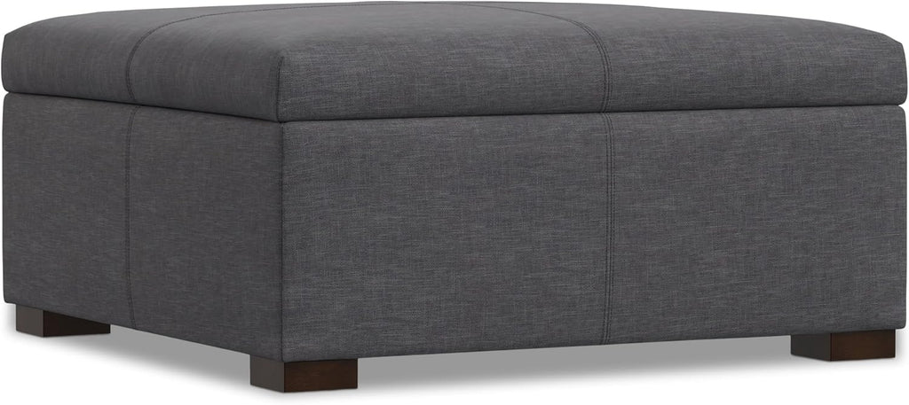 SIMPLIHOME Gabbie 36' WD Contemporary Square Coffee Table Storage Ottoman in Slate Gray
