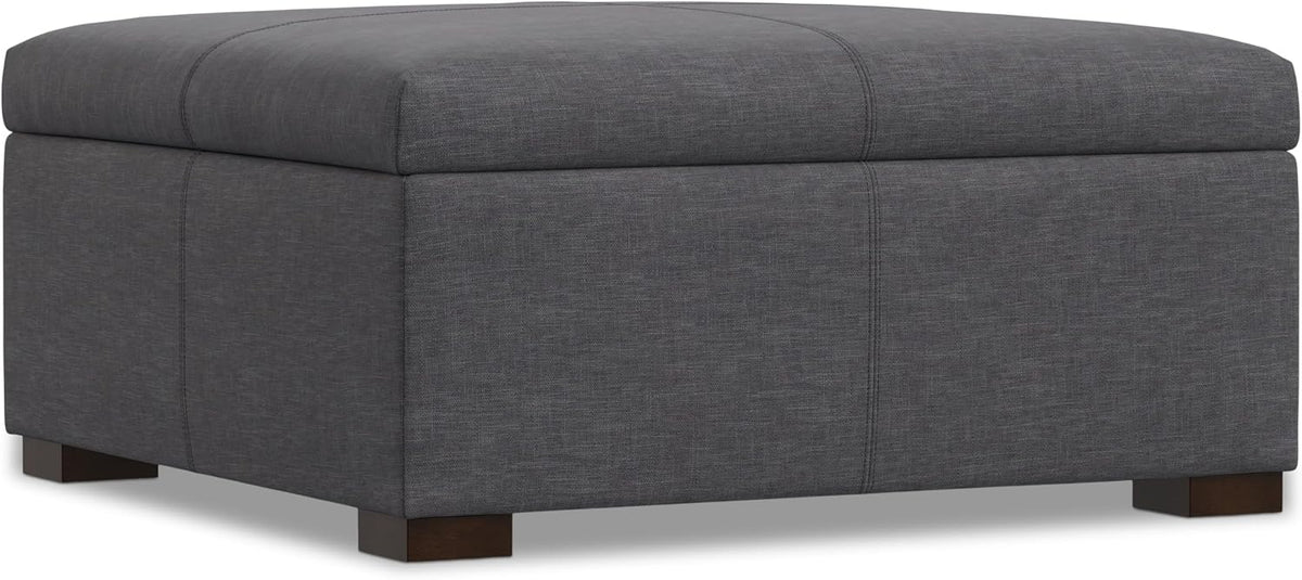 SIMPLIHOME Gabbie 36' WD Contemporary Square Coffee Table Storage Ottoman in Slate Gray