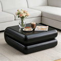 31.5' Modern Black Coffee Table, Stone Coffee Table, Square Minimalist Center Table, Contemporary Low Sofa Side Accent End Tea Table for Living Room Bedroom Apartment, No Assembly Required