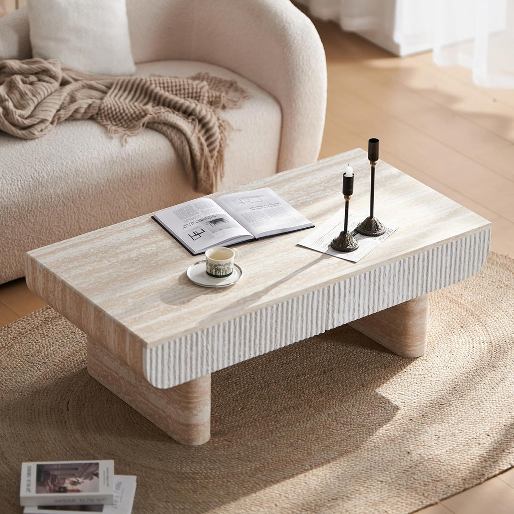 46.8' Coffee Table with Fluted Drawer, Faux Marble Center Table Modern Wood Coffee Table for Living Room Apartment Office (Engineered Wood)