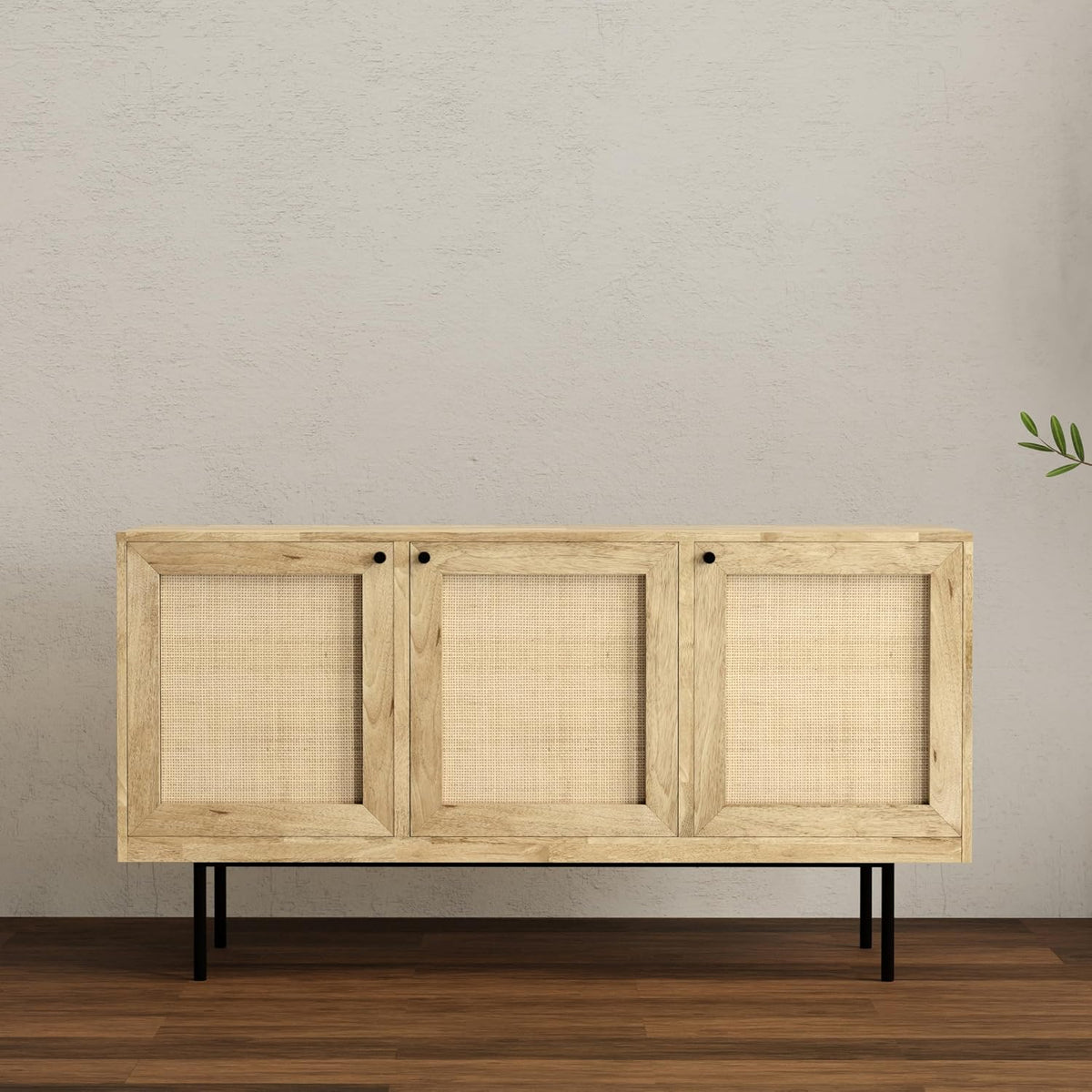 SIMPLIHOME Reeves 57 inch x 18 inch Rectangle Contemporary Modern Sideboard Buffet in Natural for The Dining Room and Kitchen