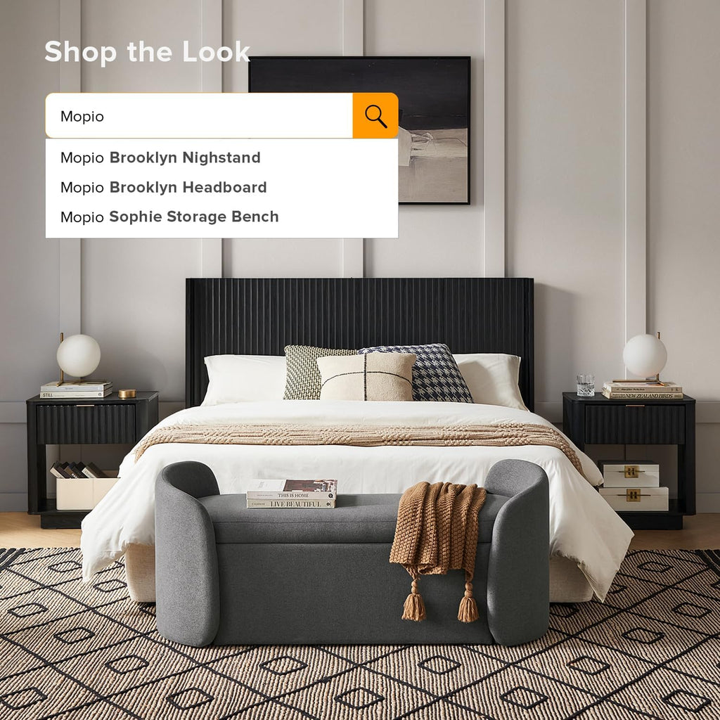 mopio Sophie 51' Ottoman Storage Bench, Entryway and Window Seating, End of Bed Curved Stool for King & Queen Bed, Storage Chest for Bedroom (Dark Gray Fabric)