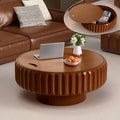 Round Coffee Tables with Storage Fluted Drum Coffee Table with Solid Wood Relief, Modern Circle Wooden Coffee Tables Brown Center Table Accent Tea Table for Living Room Apartment (Round 31.5'')