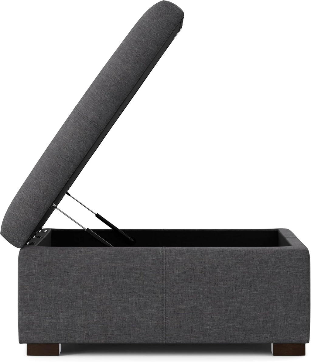 SIMPLIHOME Gabbie 36' WD Contemporary Square Coffee Table Storage Ottoman in Slate Gray