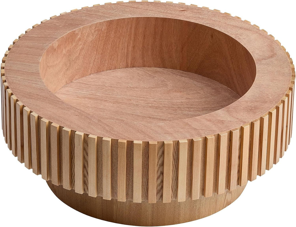 JUSTONE 31.5 Inch Round Farmhouse Coffee Table with Storage, Sturdy Pedestal Base Living Room Center Table for Lounge, Office, Apartment, Natural Wood