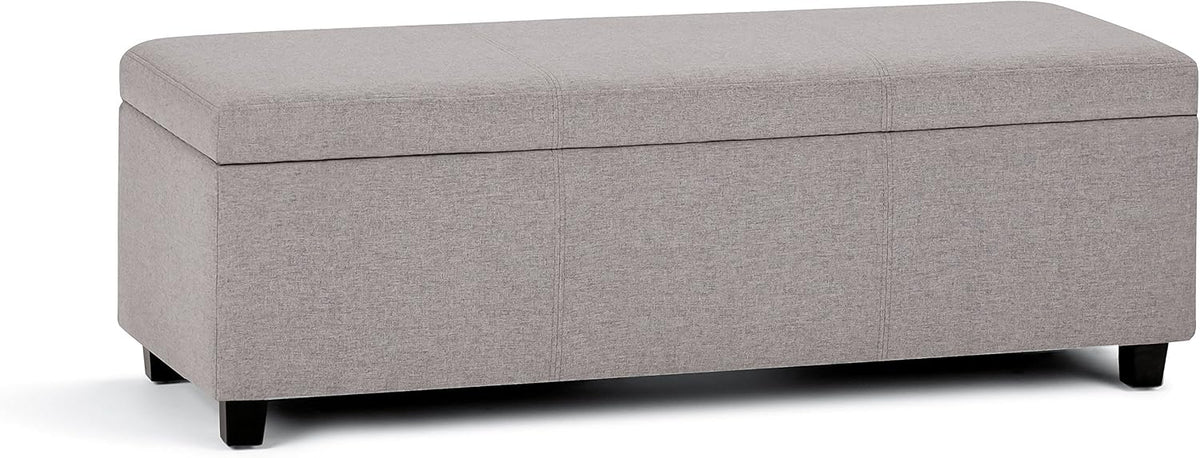 SIMPLIHOME Avalon Storage Ottoman Bench - 48' Wide x 16' High Upholstered Linen Look Fabric Rectangular Lift-Top Ottoman in Cloud Grey, Contemporary Bench for Living Room with High-Density Foam