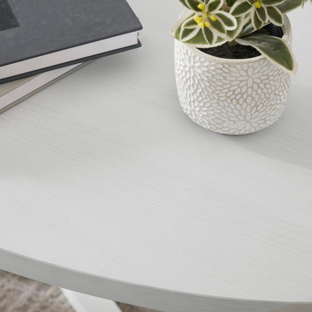 Roundhill Furniture Modern Harmony Wood Oval Coffee Table, White