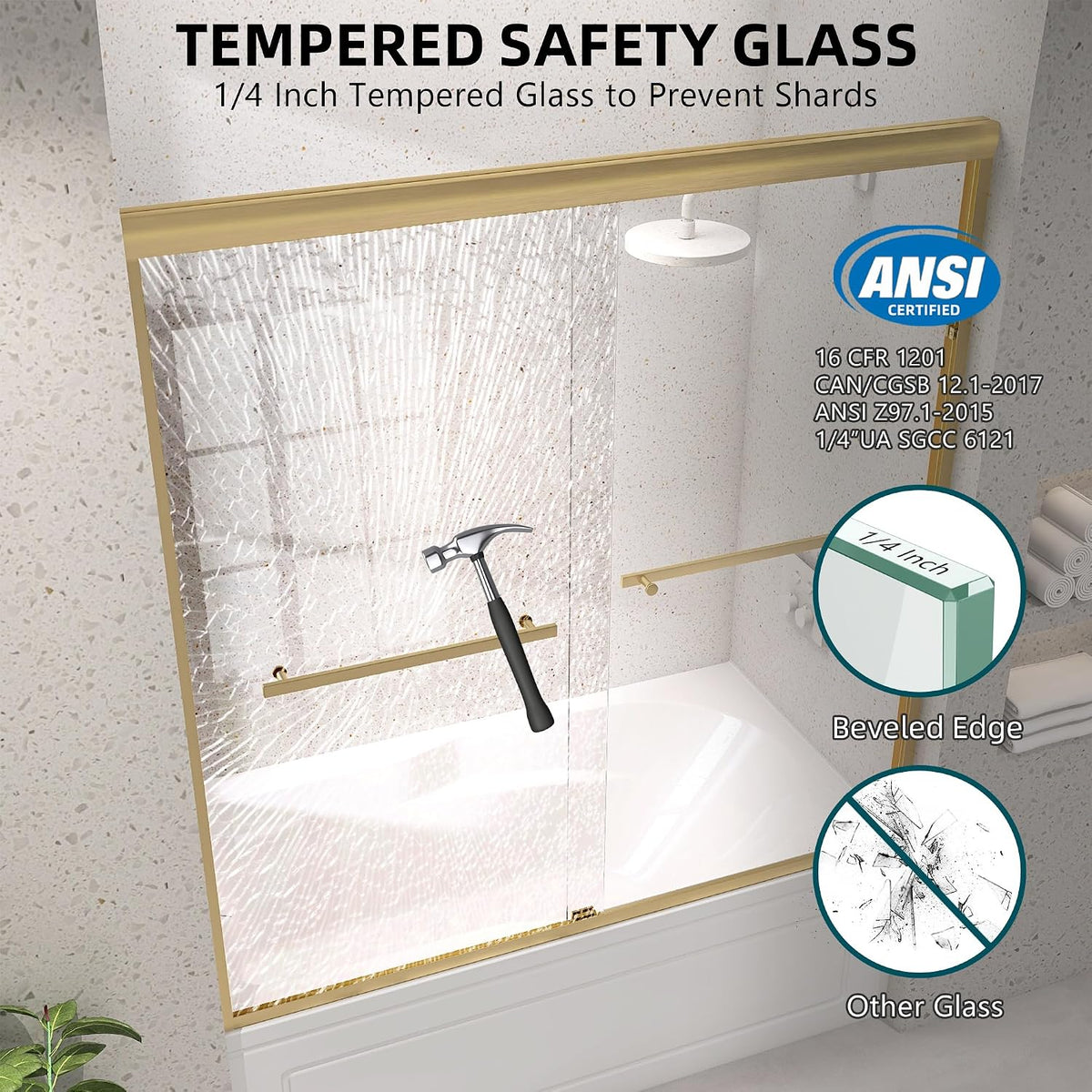 Shower Tub Door 56-60 in. W x 62 in. H Double Sliding Semi-Frameless Bathroom Bathtub Shower Doors 1/4 inch Clear Tempered Glass Tub Door for Walk-in Shower Brushed Gold Harewares