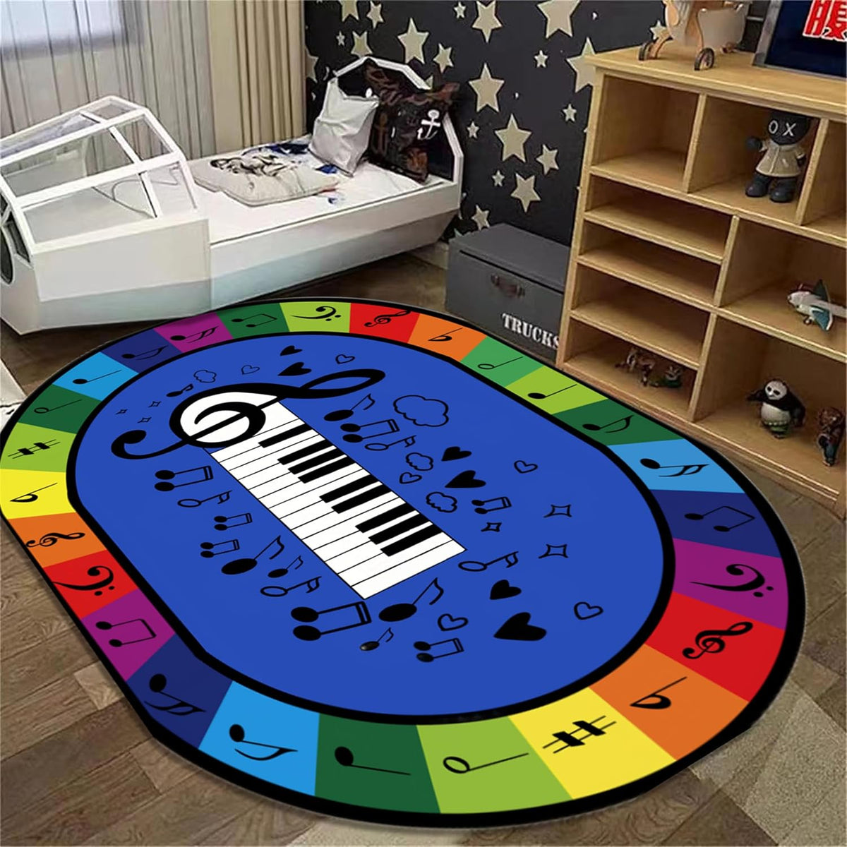 Kids Music Area Rug,6x8ft,Black and White Piano Keys Musical Instrument Rug, Music Classroom Rugs, Suitable for Girls and Boys Bedroom, Playroom Decorative Rug, Non-Slip and Washable
