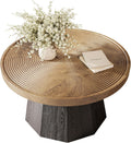 LITTLE TREE Round Coffee Table for Living Room, 31.5-Inch Farmhouse Center Table, Modern Circle Wooden Tea Tables for Office, Small Space, Reception, Brown