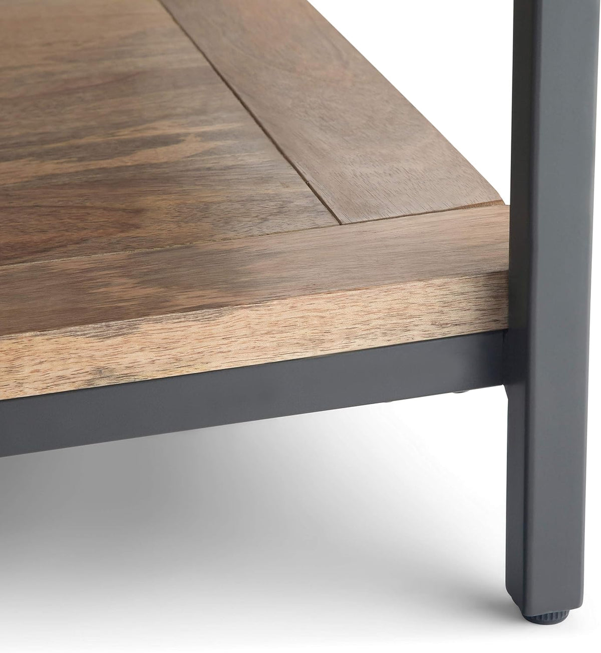 SIMPLIHOME Skyler Square Coffee Table - 34 inch Wide Solid Mango Wood and Metal Living Room Table in Natural, Industrial Center Table for Family Room or Lounge with Open Shelf and Black Frame