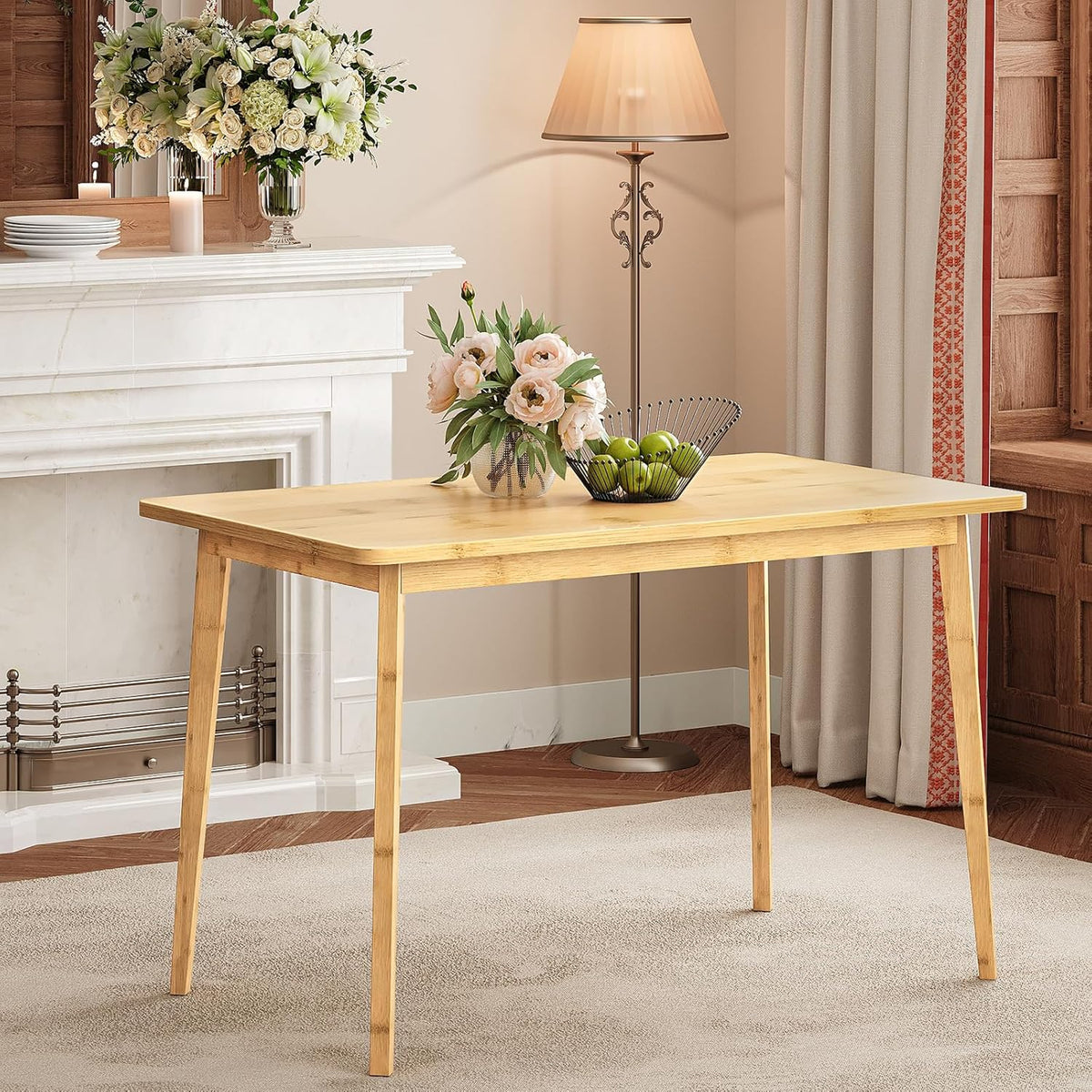 HOOBRO Dining Table, Bamboo Dining Room Table for 4-6, 47.2' Rectangle Kitchen Table, Easy to Assemble, for Dining Room, Living Room, Office, Kitchen, Apartment, Natural YL120CZ01