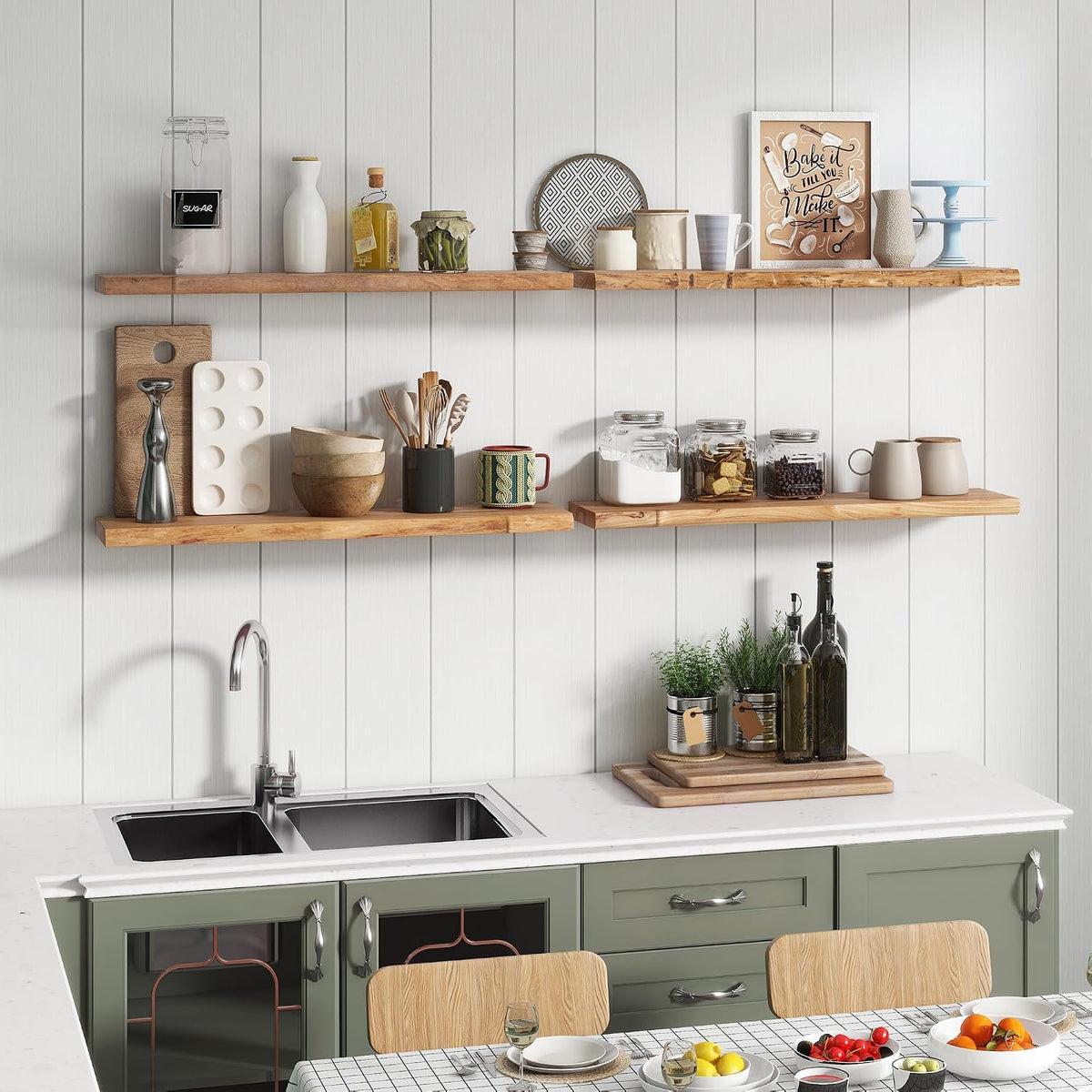 36'x9.2' Elm Floating Shelves for Wall, Live Edge, Natural, 2-Pack | 1.4' Thick Reclaimed Wood Shelves with Invisible Bracket for Living Room, Bedroom, Kitchen & Bathroom Storage